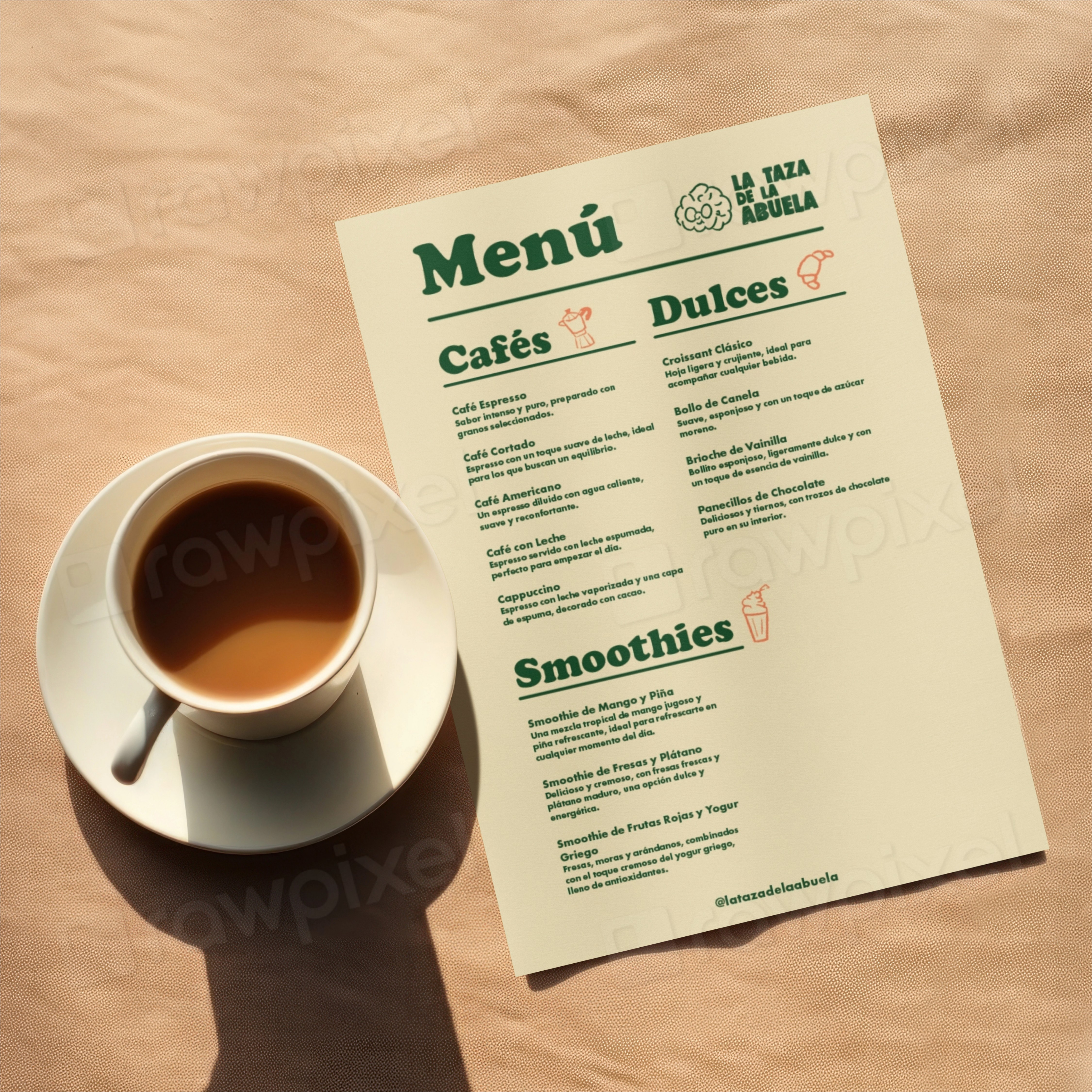 menu de cafeteria artesanal