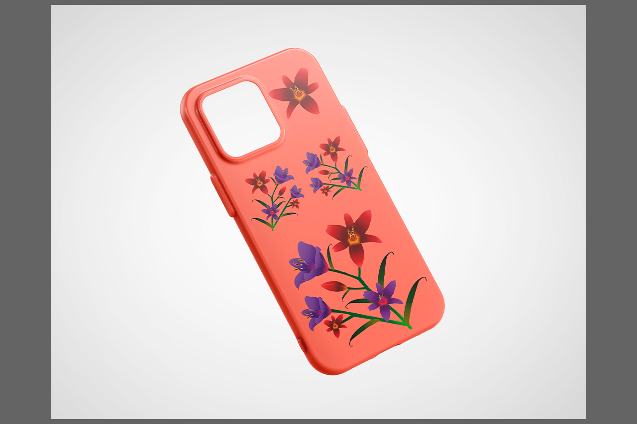 Ilustración de Flores en Funda de Movil (Mockup)