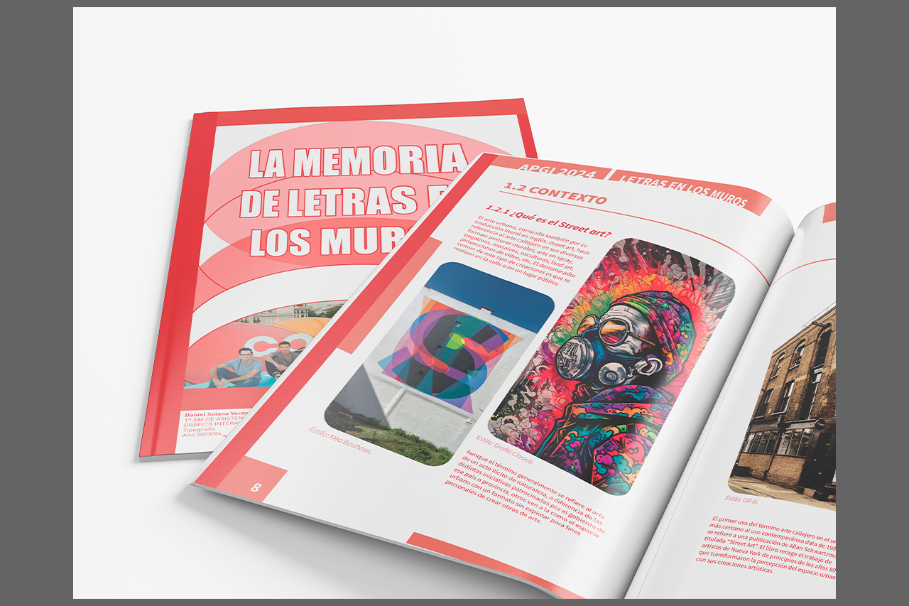 Maquetación de la Memoria, de un Proyecto llamado Letras en los Muros (Mockup)