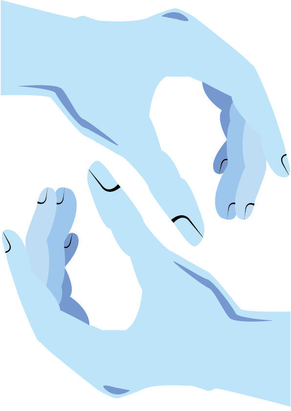 Unas manos, diseñadas en cartoon gotico, las cuales parecen tocarse pero no llegan.