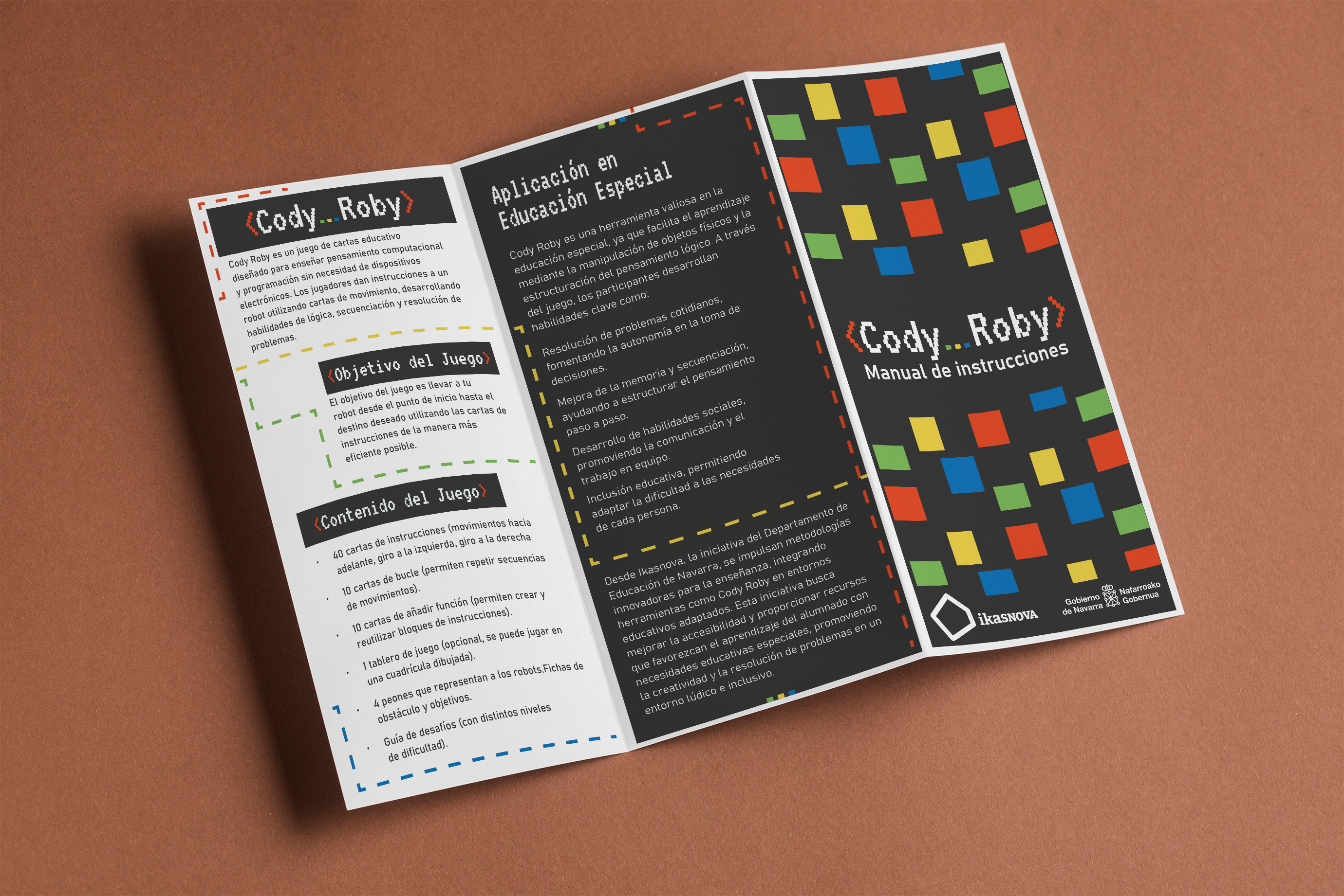 Imagen de un Triptico de un juego de mesa, en el que podemos apreciar sus normas, con la palabra Cody Brody de portada.